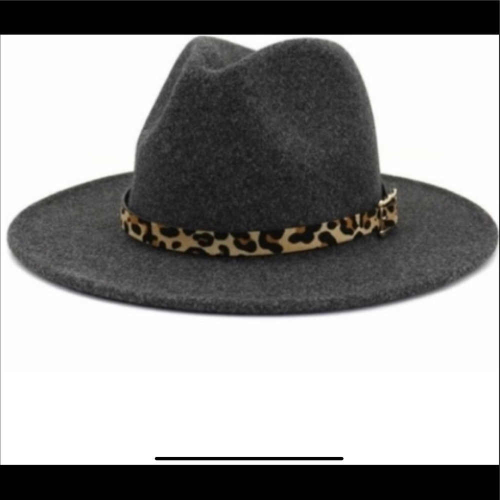 Women’s Felt Panama Hat (Dark Frey) with animal print band